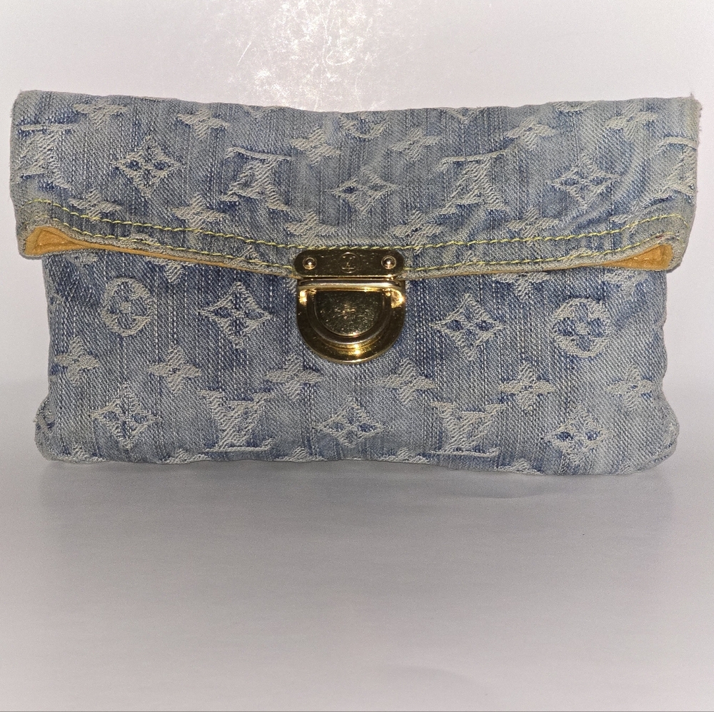 Louis Vuitton Pochette Plat Clutch Bag Monogram Denim
